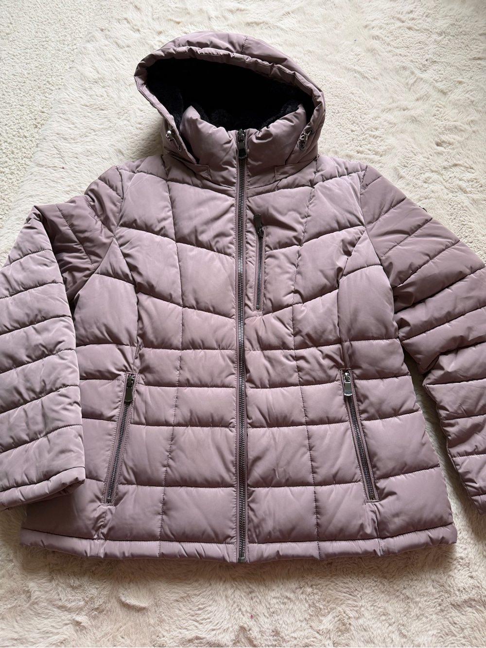 Calvin Klein Dusty Mauve Quilted Hooded Puffer Jacket size xl
